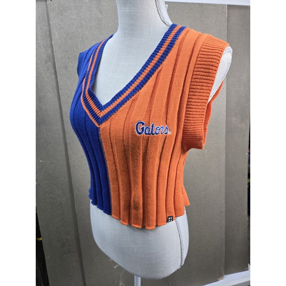 Hype & Vice Florida Gators Cropped Sweater Vest Womens S Blue Orange SEXY mid...